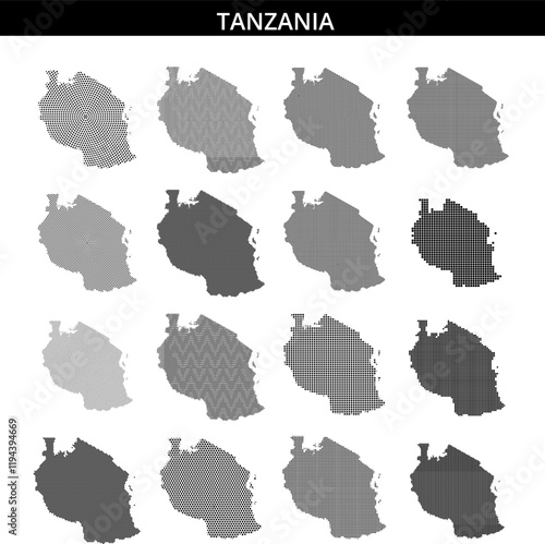 Map of Tanzania showcasing unique dot pattern design in black and white