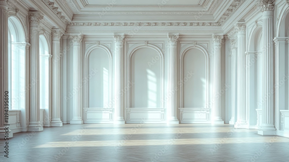 Obraz premium Grand White Ballroom: Architectural Elegance and Classic Design