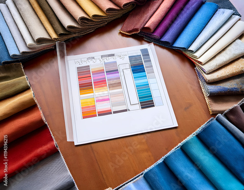 creative design board filled with color swatches and fabric samples. photo