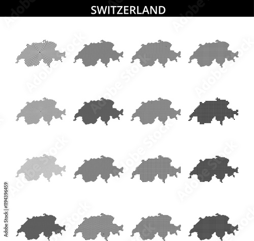 Switzerland map with dotted pattern showcasing geographical outline and features