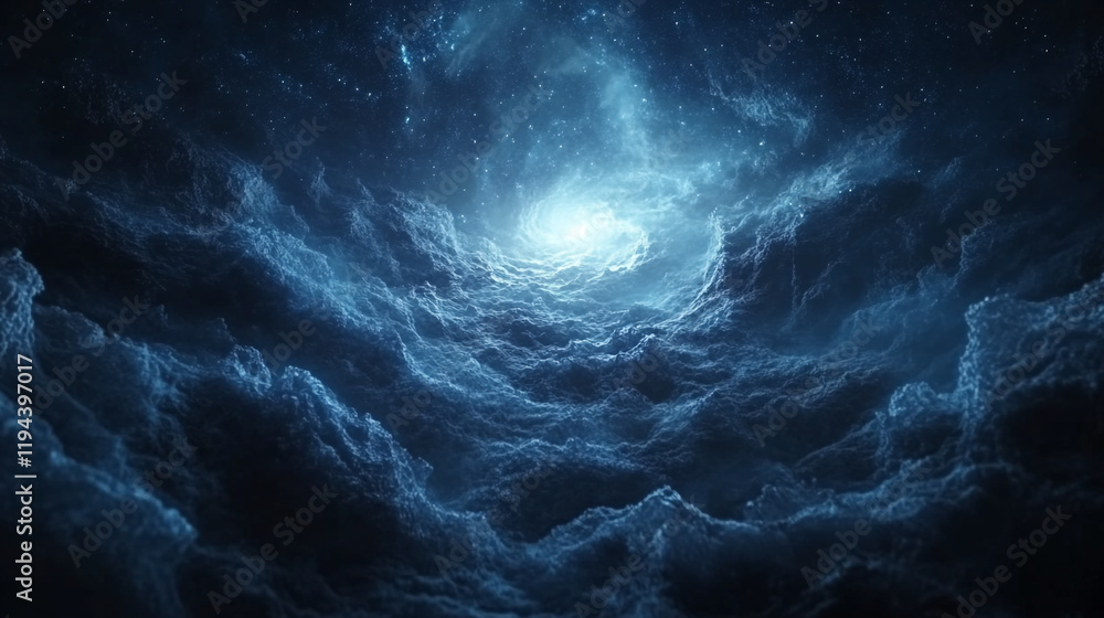 Deep cosmic clouds illuminate the vastness of space in brilliant blue tones during night Deep cosmic clouds illuminate the vastness of space in brilliant blue tones during night