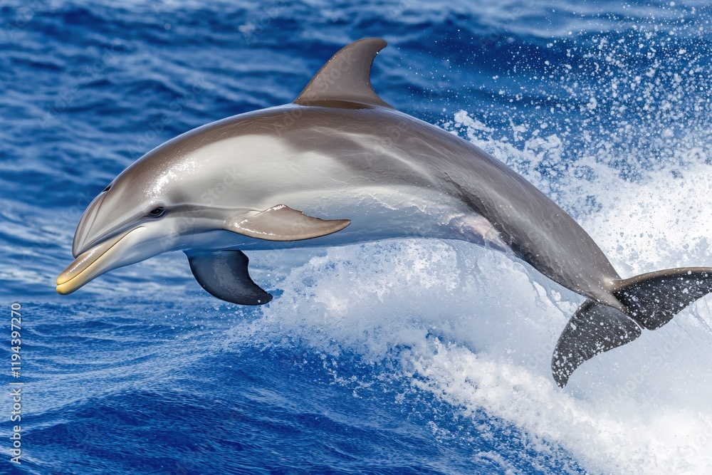 Obraz premium Stunning Dolphin Leaps from Ocean Wave Dynamic Wildlife Scene