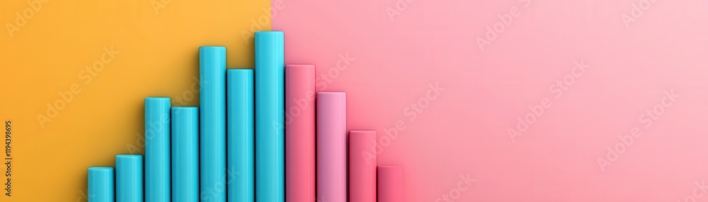A colorful bar graph composed of blue and pink cylinders set against a vibrant yellow and pink background, symbolizing growth and data representation. A colorful bar graph composed of blue and pink cylinders set against a vibrant yellow and pink background, symbolizing growth and data representation.