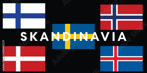 Simple flags of Scandinavia.Nordic countries. Correct size, proportion, colors