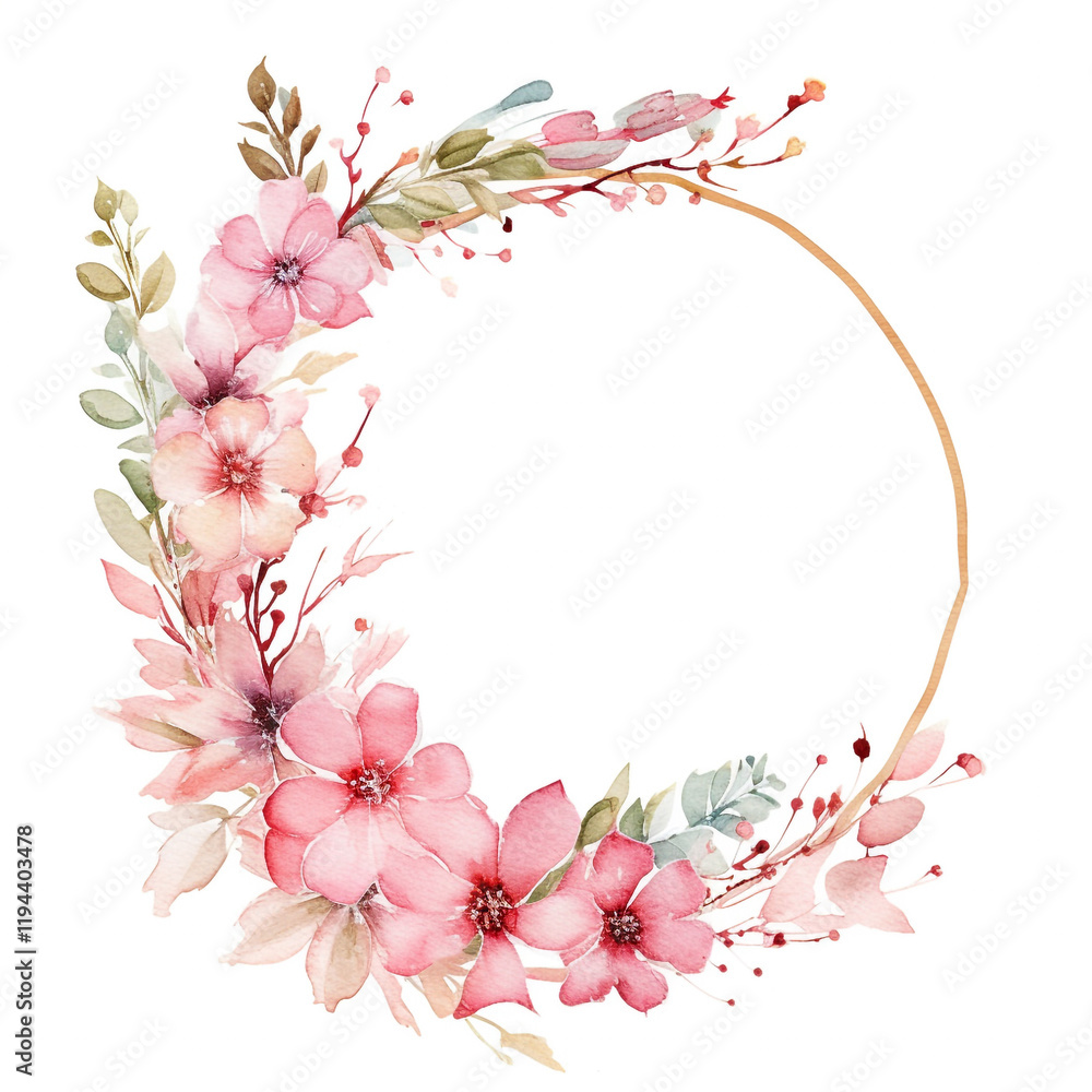 Naklejka premium Hand drawn watercolor flowers. Spring or summer wreath. Beautiful gentle flowers in the composition. Design for prints Watercolor Floral Wreath Isolated