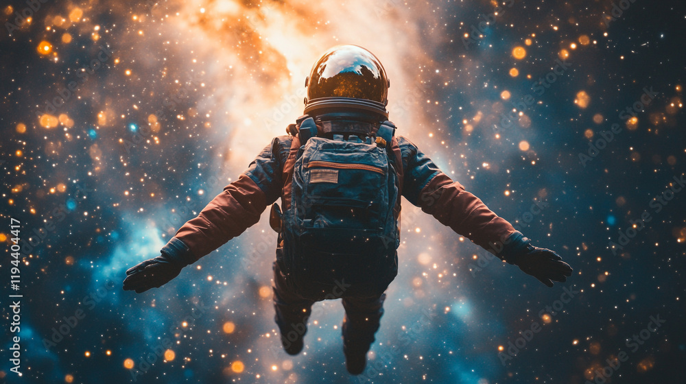 Obraz premium Astronaut exploring the vastness of space amidst vibrant cosmic colors and stars