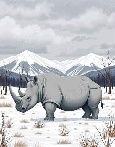 rhino in the snow