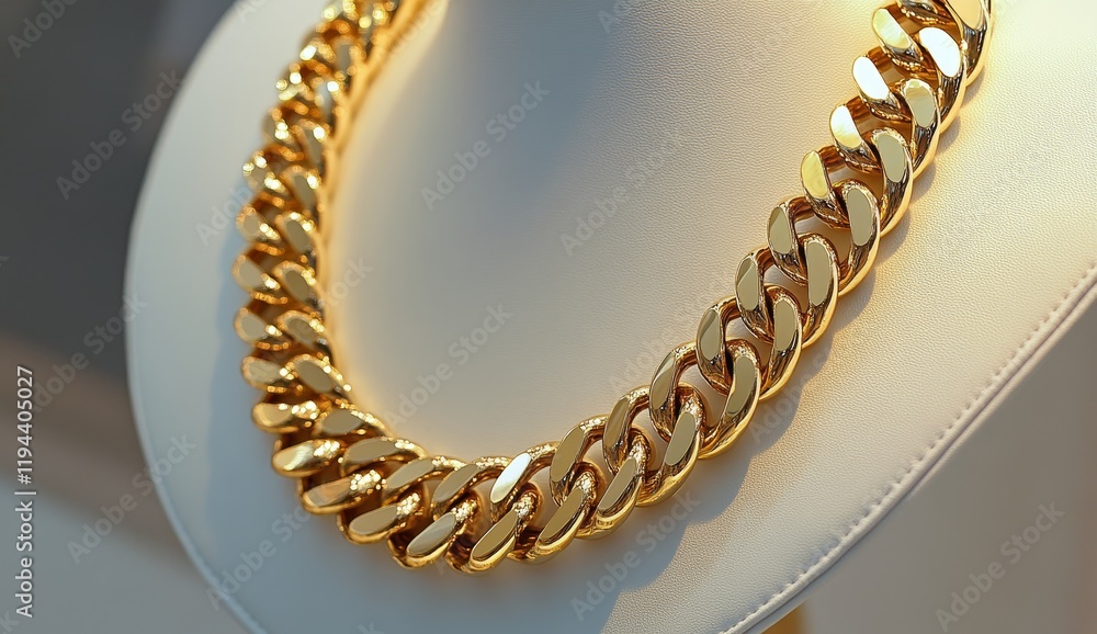 Obraz premium Shiny gold curb chain necklace on display.