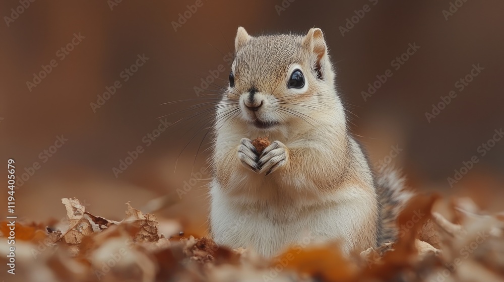 Squirrel eating nut, autumn leaves, forest background, wildlife photography Squirrel eating nut, autumn leaves, forest background, wildlife photography