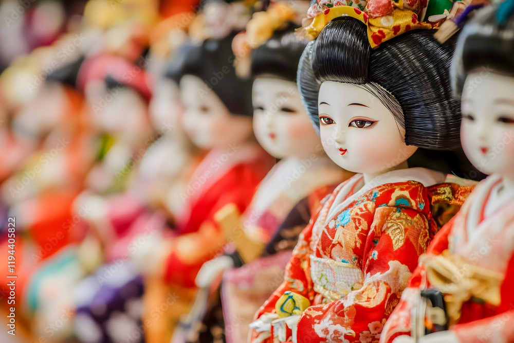 close up of Traditional Japanese hina matsuri dolls
