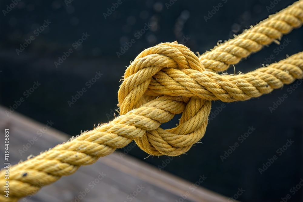 Yellow Rope Knot Tied Securely with a Blurred Outdoor Background Yellow Rope Knot Tied Securely with a Blurred Outdoor Background
