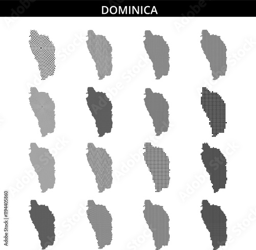 Outline of Dominica displayed in a black grid pattern against a pale background