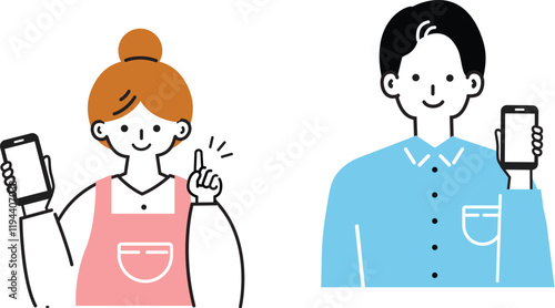 スマホを持つ夫婦のイラスト