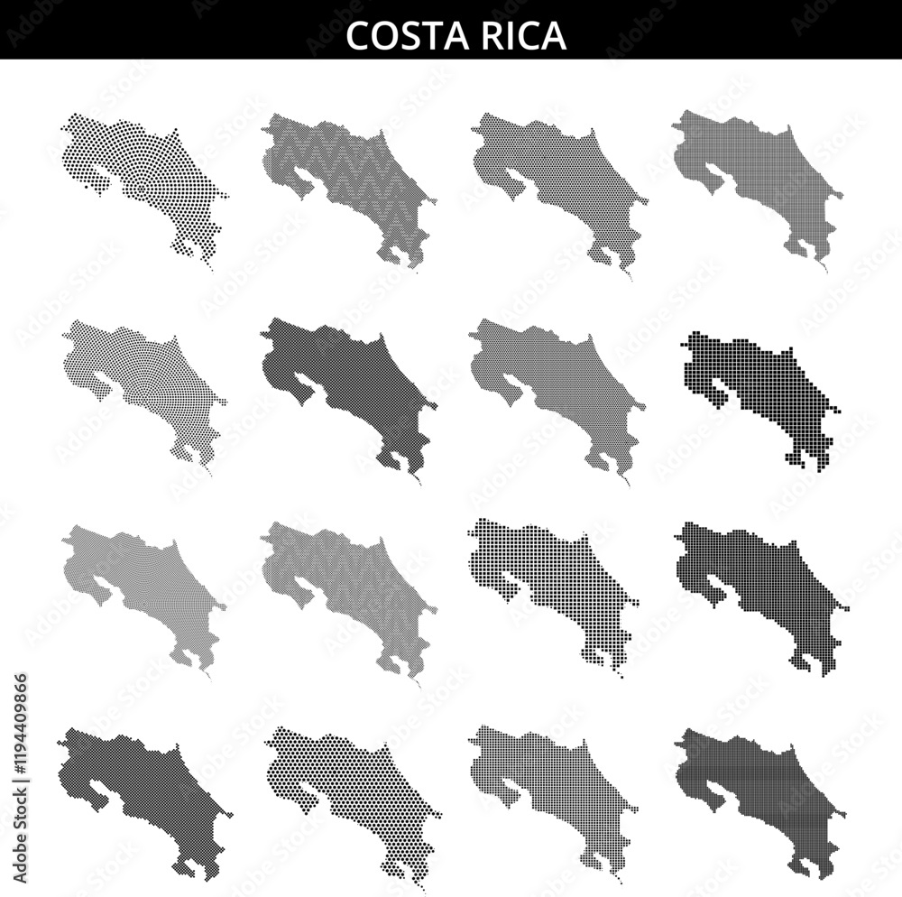 Costa Rica map design created with dotted patterns and abstract lines