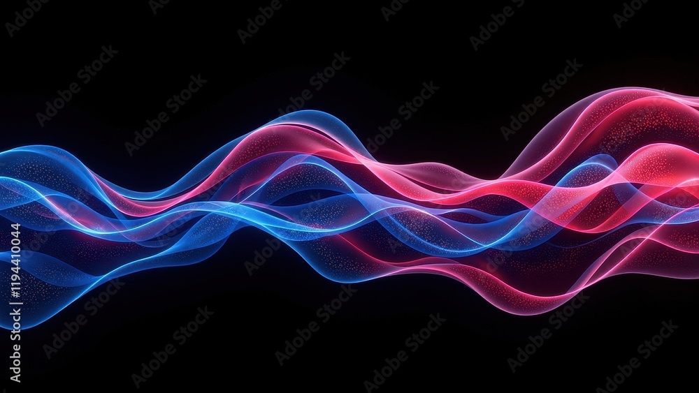 Wavy dance of blue and pink lines on a deep black canvas; blue waves embrace the left, while pink undulates in harmony—a mesmerizing abstract fusion Wavy dance of blue and pink lines on a deep black canvas; blue waves embrace the left, while pink undulates in harmony—a mesmerizing abstract fusion
