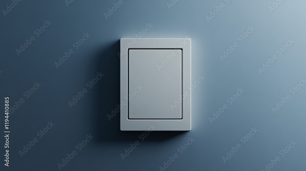 Modern plastic light switch on grey background. Space for text Modern plastic light switch on grey background. Space for text