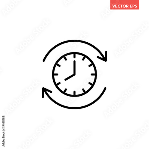 Black refresh time line icon, simple speed up hr clock with arrow flat design pictogram, infographic vector for app logo web button ui ux interface elements isolated on white background
