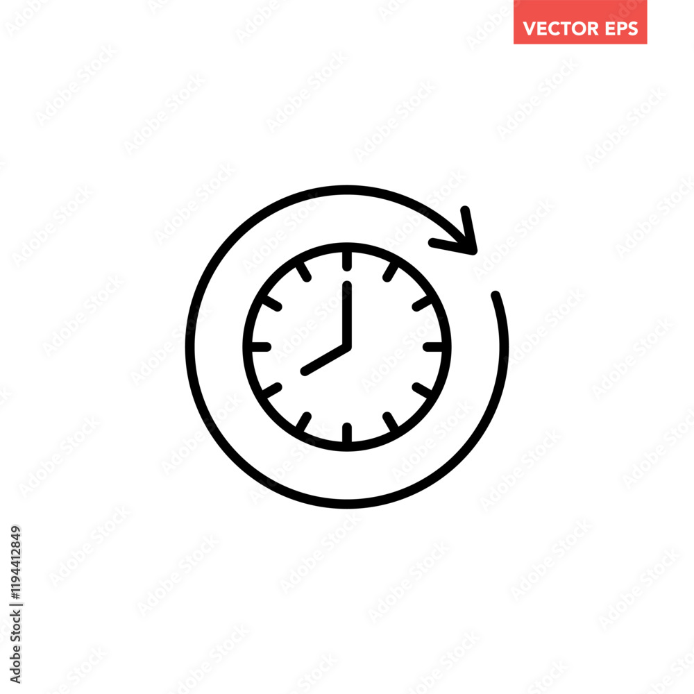 Black refresh time line icon, simple speed up hr clock with arrow flat design pictogram, infographic vector for app logo web button ui ux interface elements isolated on white background Black refresh time line icon, simple speed up hr clock with arrow flat design pictogram, infographic vector for app logo web button ui ux interface elements isolated on white background