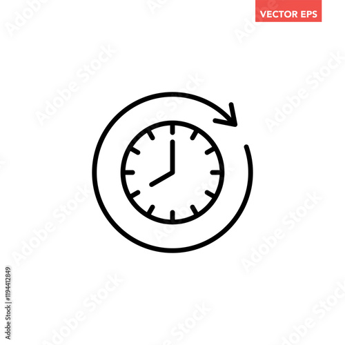 Black refresh time line icon, simple speed up hr clock with arrow flat design pictogram, infographic vector for app logo web button ui ux interface elements isolated on white background