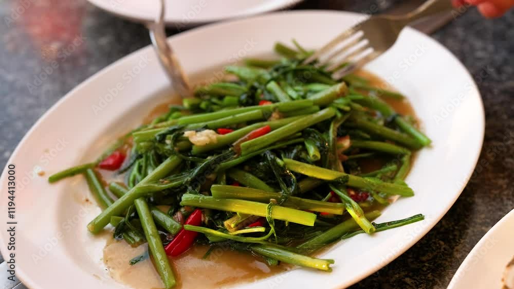 Stir-Fried Morning Glory Dish Preparation Stir-Fried Morning Glory Dish Preparation