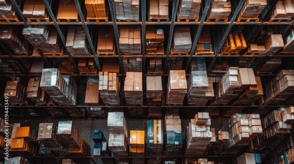 Aerial view of organized warehouse storage with boxes Aerial view of organized warehouse storage with boxes