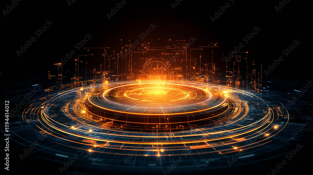 Obraz premium A central platform surrounded by concentric circles that resemble a user interface or flow chart.