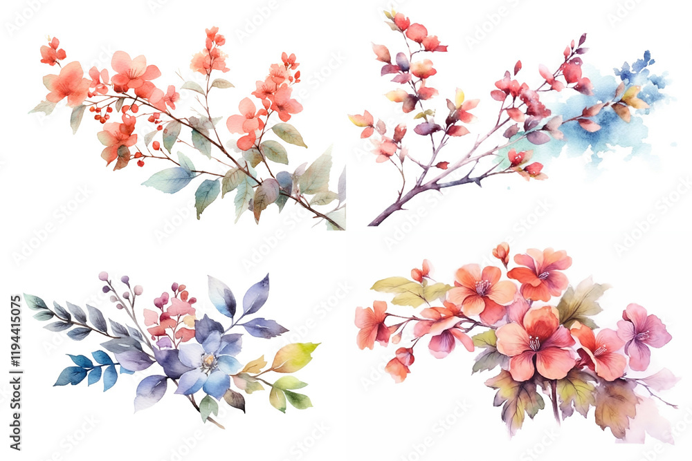 Naklejka premium Watercolor elegant floral wreath isolated on white background for wedding invitation card design art watercolor wreath with watercolor flowers and leaves