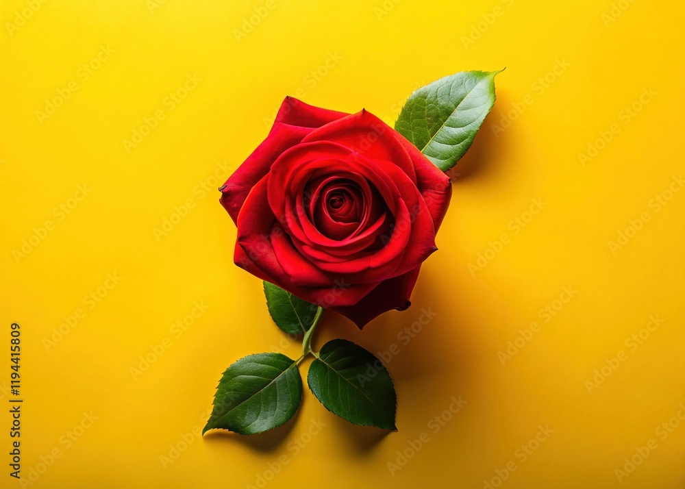 Fototapeta premium Aerial View: Red Rose on Yellow, Self-Confidence & Fragility