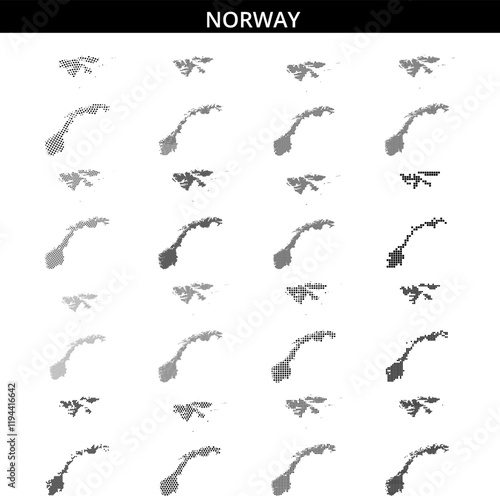 Detailed outline of Norway with dotted pattern and abstract background design