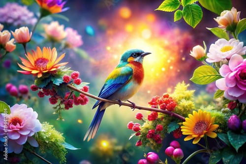 Double Exposure: Birds & Blooming Garden - Vibrant Nature Photography