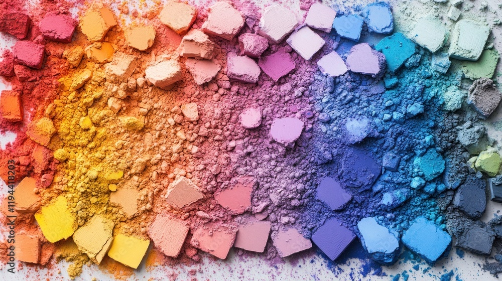 Fototapeta premium An explosion of powdered pigments in a vibrant rainbow palette, creatively laid out for a dynamic and inspiring visual display