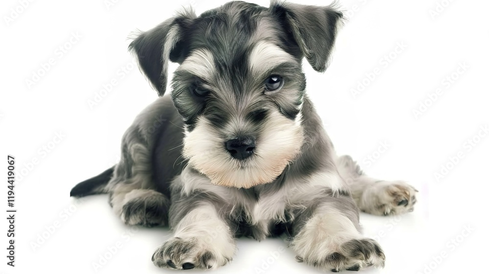 An endearing Miniature Schnauzer with its characteristic wiry coat, alert eyes, and perky ears, showing off its unique charm. A remarkable sight of this small - breed dog. An endearing Miniature Schnauzer with its characteristic wiry coat, alert eyes, and perky ears, showing off its unique charm. A remarkable sight of this small - breed dog.