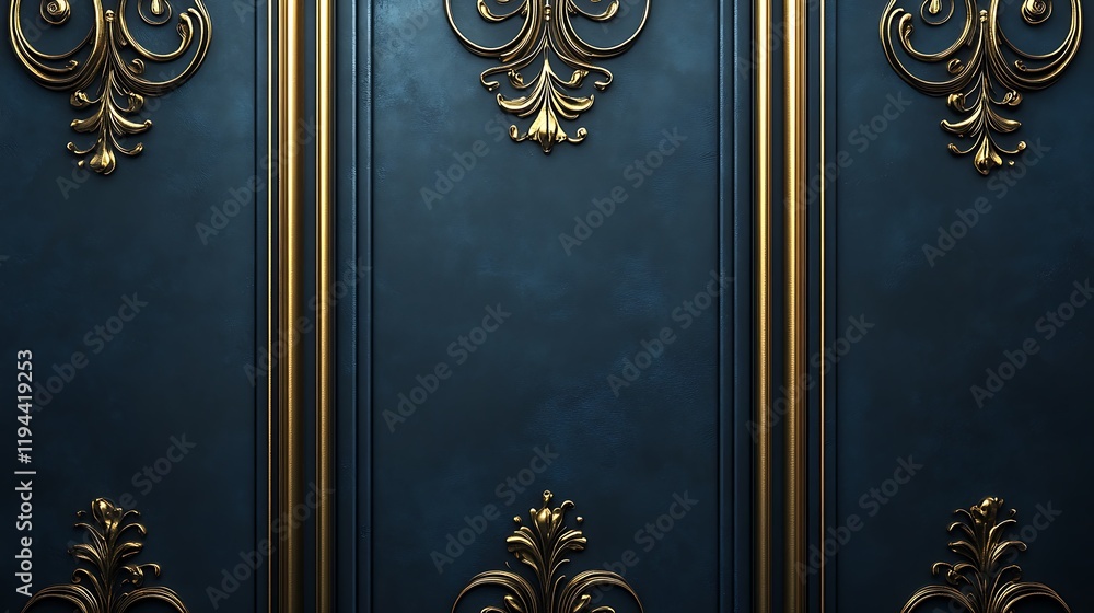 Elegant Dark Blue Paneling With Gold Accents Elegant Dark Blue Paneling With Gold Accents