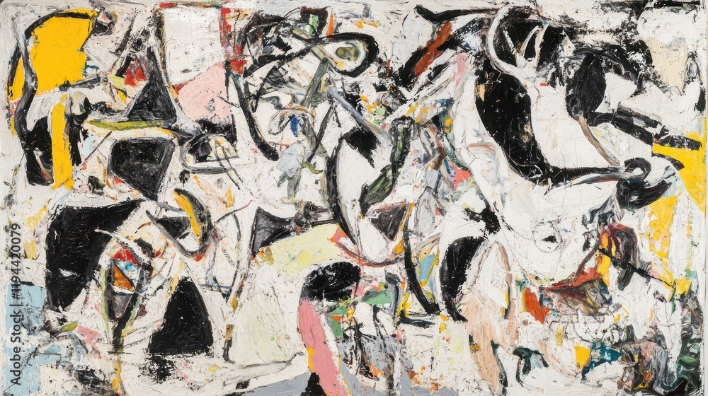 Fototapeta premium Abstract expressionist artwork with dynamic colors and forms.