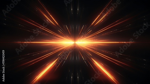 Orange Light Burst: Abstract image of a radiant orange light burst exploding from the center, creating a dynamic and energetic visual effect against a dark background.  