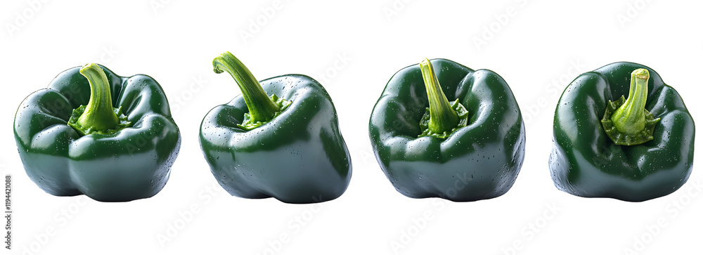 Collection of fresh green poblano peppers isolated on white background, vibrant, healthy. Collection of fresh green poblano peppers isolated on white background, vibrant, healthy.