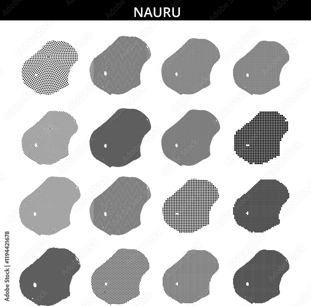 Nauru geographic outline illustrated in a pixelated style with country name Nauru geographic outline illustrated in a pixelated style with country name