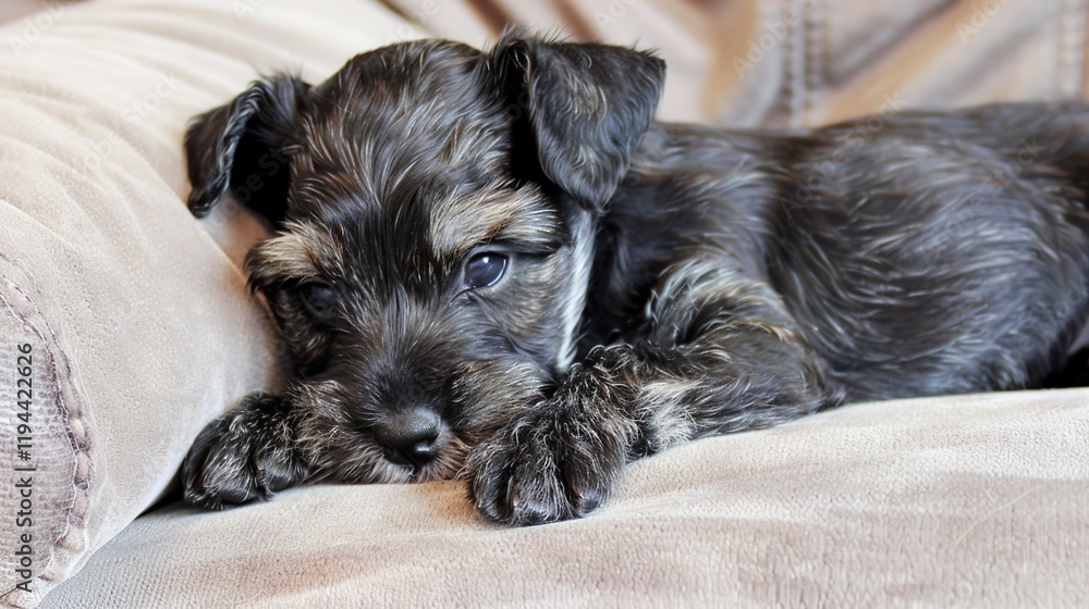 An endearing Miniature Schnauzer with its characteristic wiry coat, alert eyes, and perky ears, showing off its unique charm. A remarkable sight of this small - breed dog. An endearing Miniature Schnauzer with its characteristic wiry coat, alert eyes, and perky ears, showing off its unique charm. A remarkable sight of this small - breed dog.