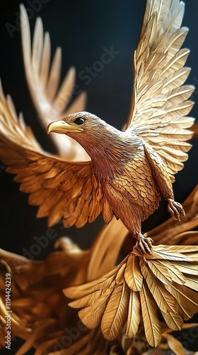 Golden Eagle Wood Sculpture: A Majestic Avian Masterpiece photo