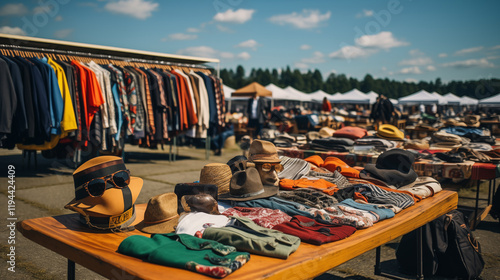 Car boot sale, Selling clothing at an outdoor flea market.