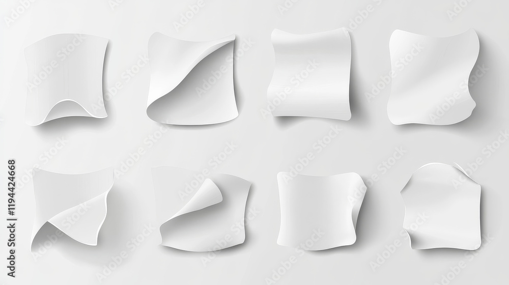 Crumpled white rectangle sticker label set isolated. Blank glued adhesive paper or plastic sticker with wrinkled effect and curled corners. Label tags template for door or wall. 3d realistic vector Crumpled white rectangle sticker label set isolated. Blank glued adhesive paper or plastic sticker with wrinkled effect and curled corners. Label tags template for door or wall. 3d realistic vector
