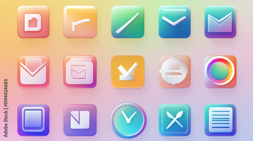 Office work nine to five icon set gradient emboss