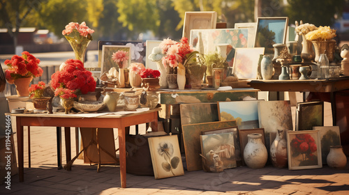 Seller vintage and second hand, Flea market. photo