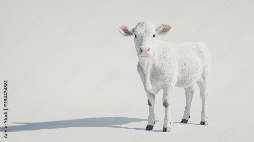 Fototapeta premium Young white calf standing against plain background