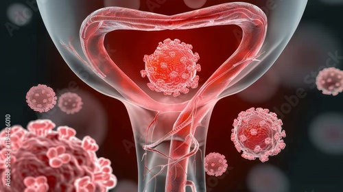 3d illustration of uterine medical concepts  uterus cancer and endometrial malignant tumors