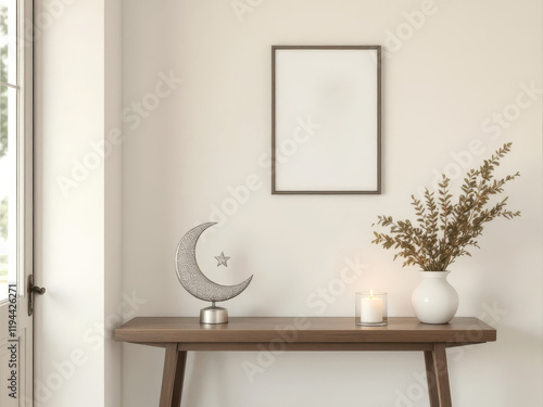 Minimalist ramadan decor with crescent moon and star for elegant home design photo