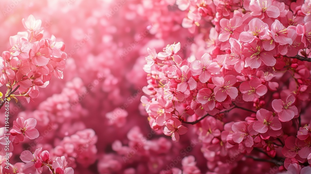 Fototapeta premium Vibrant pink cherry blossoms in full bloom on a sunny day