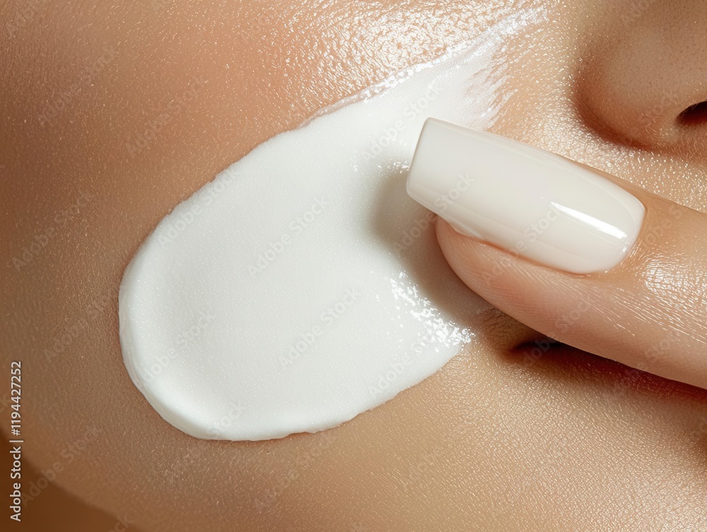 Obraz premium Applying hydrating cream skin beauty routine close-up soft lighting personal care concept