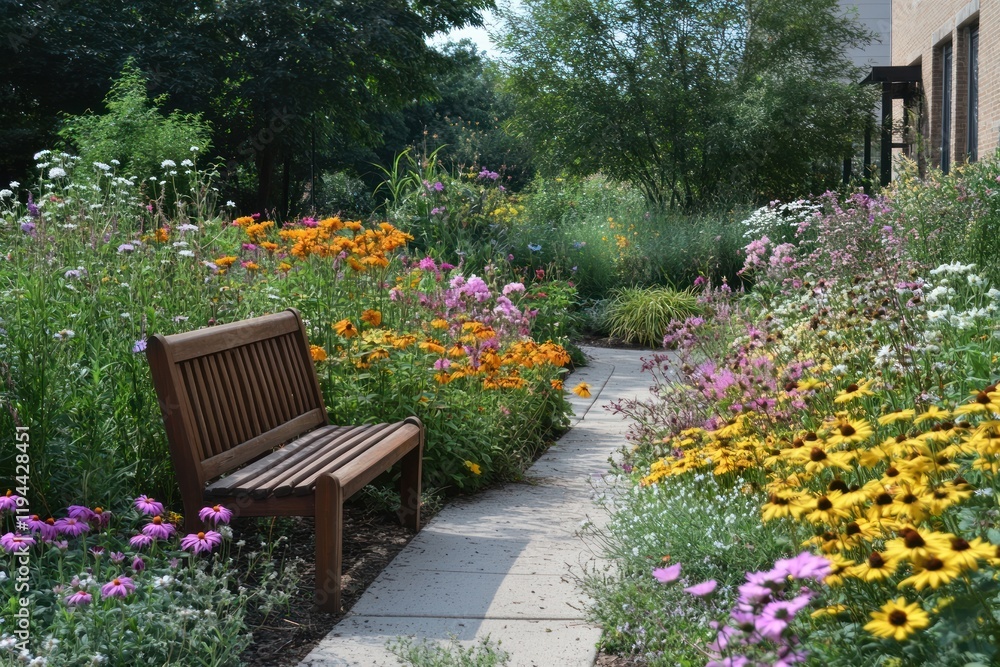 Serene Garden Path: A Summer's Day in Bloom Serene Garden Path: A Summer's Day in Bloom