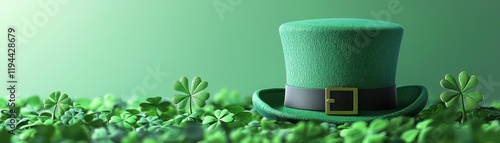 Green Flat style Top Hat Surrounded by Shamrocks for St  Patrick s Day photo